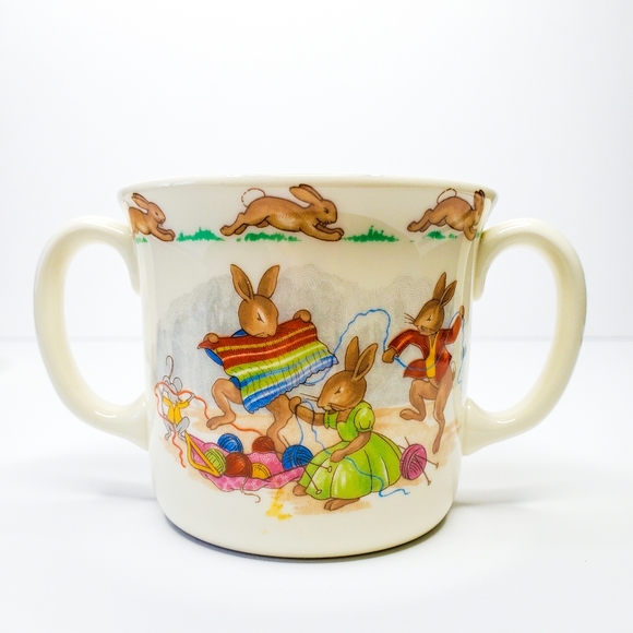 1936 Royal Doulton Bunnykins Beatrix Potter Bedtime Bowl Knitting Hug a Mug Set - Picture 6 of 13